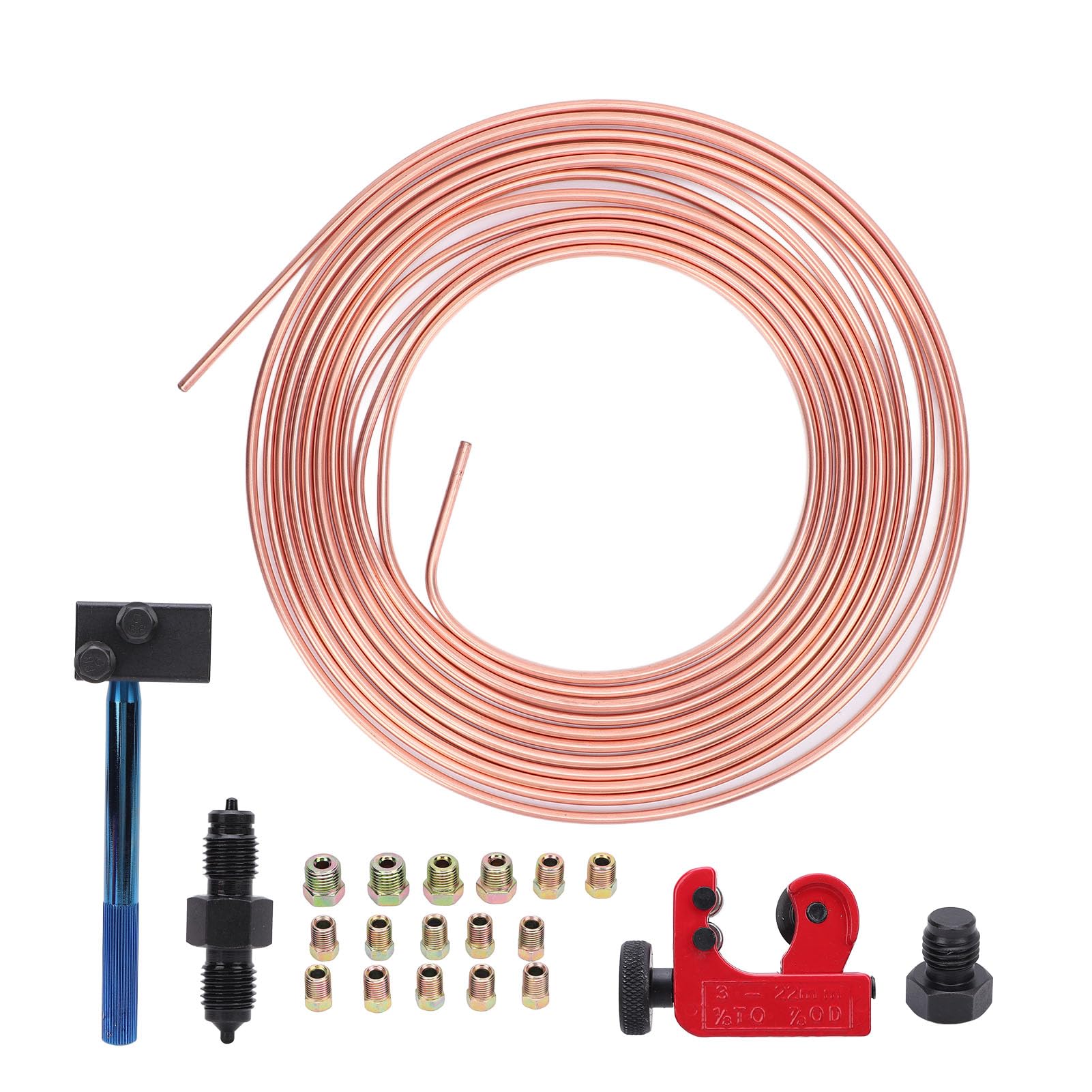 TKSE Bremsleitungsrohr-Spulensatz, Kupferlegierung, 3/16 Zoll X 25 Fuß, mit 3/16 Zoll Doppel-Bördelwerkzeugschneider für Fahrzeugbremssystem von TKSE