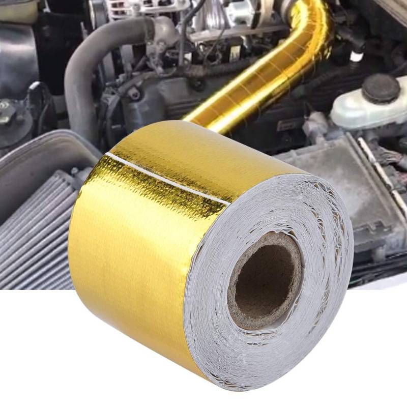 TKSE Hitzeschutzmatte, Auto Hitzebeständige Folie, 1 Rolle Goldene Auto Aluminiumfolie Reflektierendes Hitzeschild Wickelband Für Automotorhauben Motorräume Usw(9M*5Cm) von TKSE