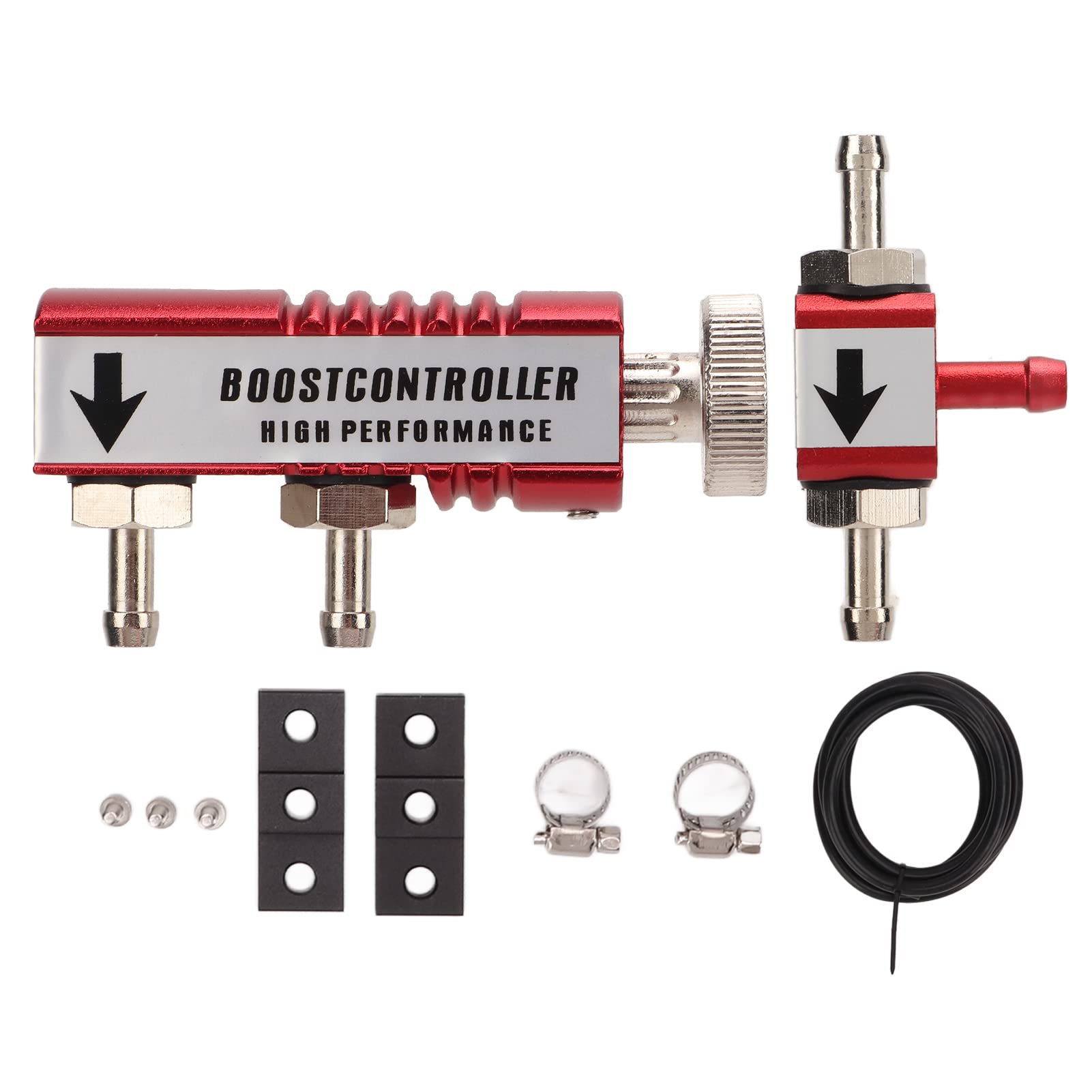 TKSE Manueller Boost Controller Satz, Manueller Turbo Boost Controller Satz Aluminiumlegierung 1-30 PSI Verstellbar Universelle Passform (Rot) von TKSE