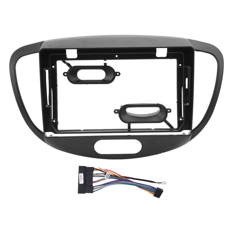 TKSE Navigation Panel Frame Head Unit Fascia Dash Cover, 9 Zoll Auto Stereo -Funkfaszie Schwarz Schutzpatchnavigation Panel -Rahmen für I10 2007 Bis 2013 (Mit Kabelbaum) von TKSE