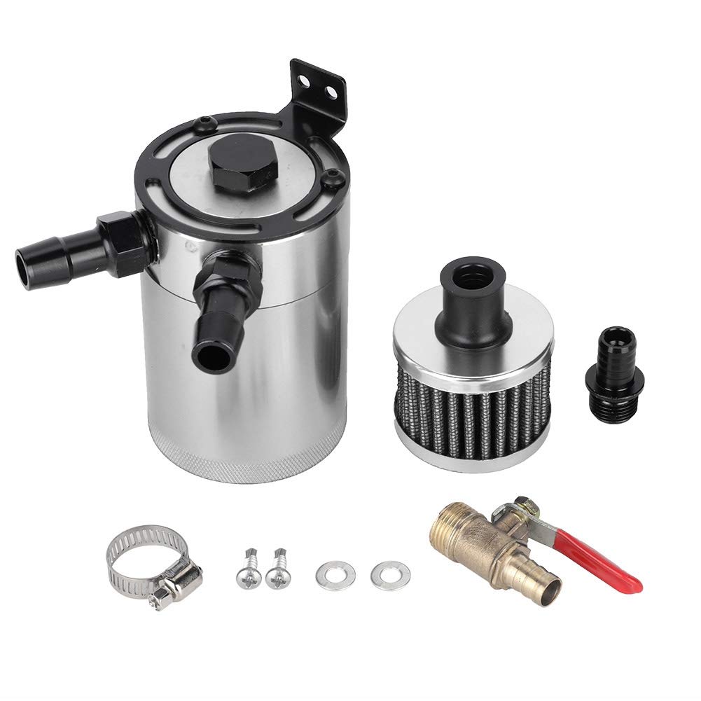 TKSE Oil Catch Breather, Universal Öltankbehälter Auffangbehälter aus Aluminiumlegierung mit 2 Port Zubehörfiltersatz (Silber) von TKSE