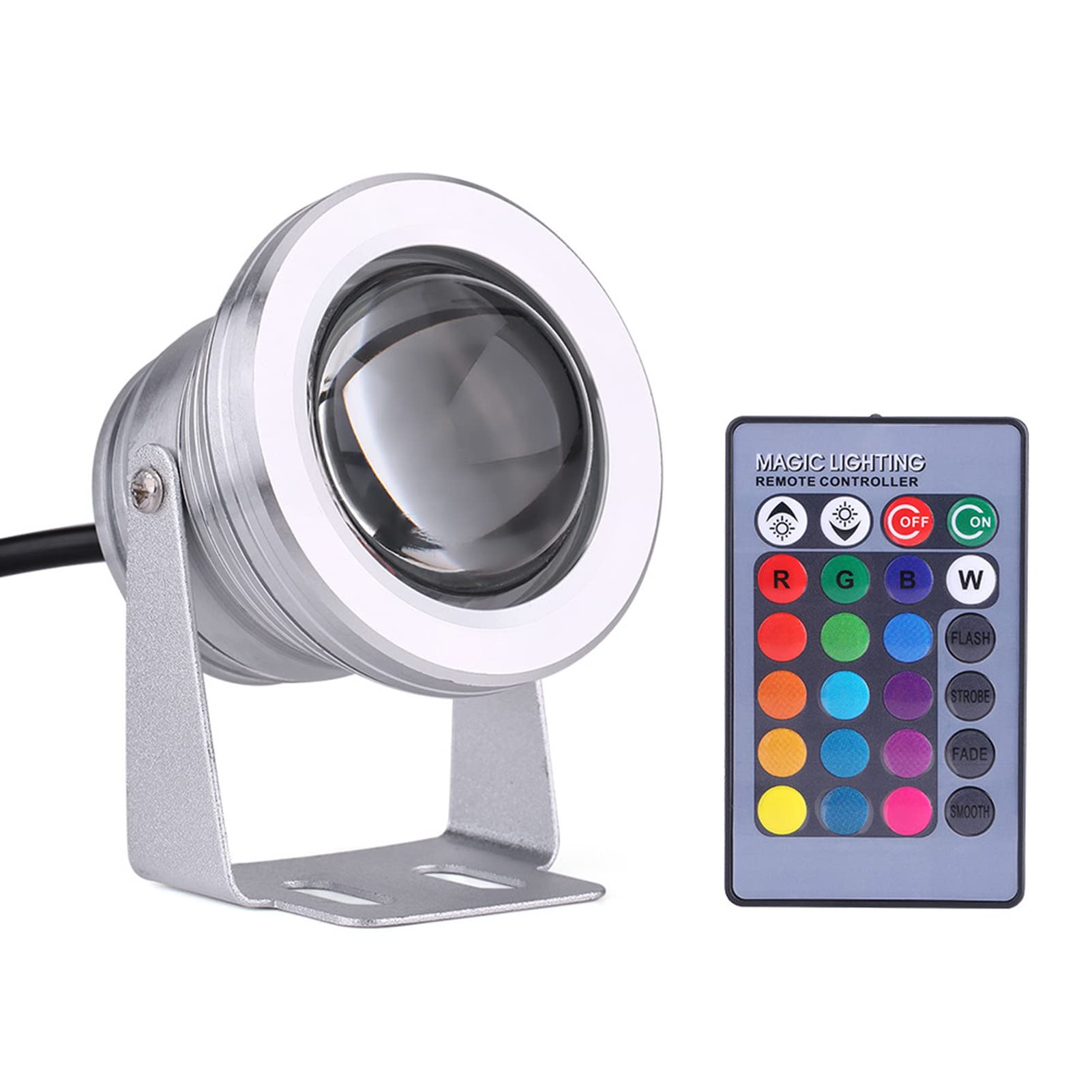 TKSE RGB LED Strahler, Marine Boot Yacht 10W 12V RGB LED Strahler Regenfeste Lampe mit Fernbedienung(Silbrig Weiß) von TKSE