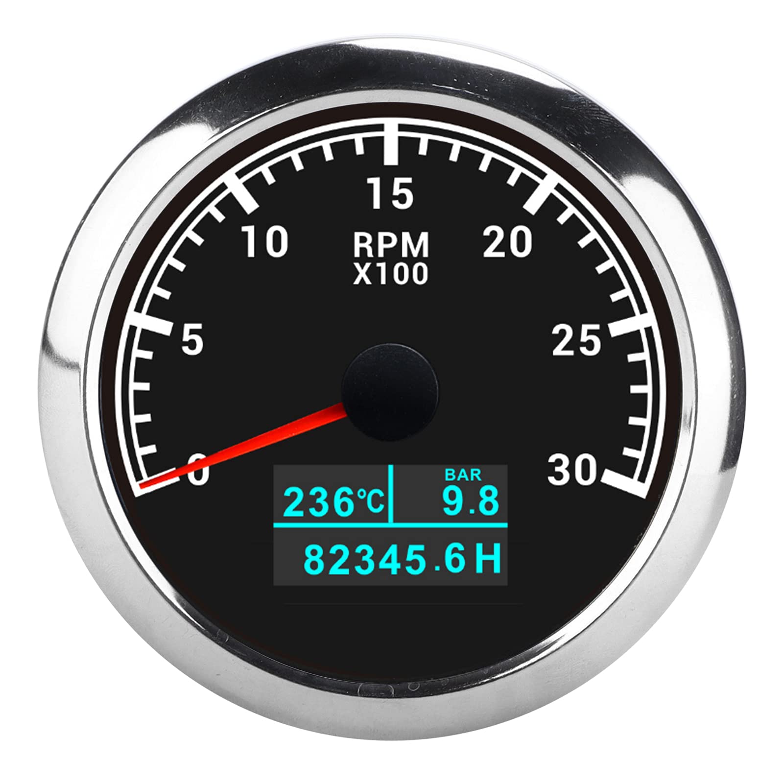 TKSE RPM Tacho Meter Zeiger Tachometer, Zeiger -Drehzahlmesser Wasserdicht 3 in 1 Multifunktional für Automodifikation Automobilboote (Schwarzes Zifferblatt) von TKSE