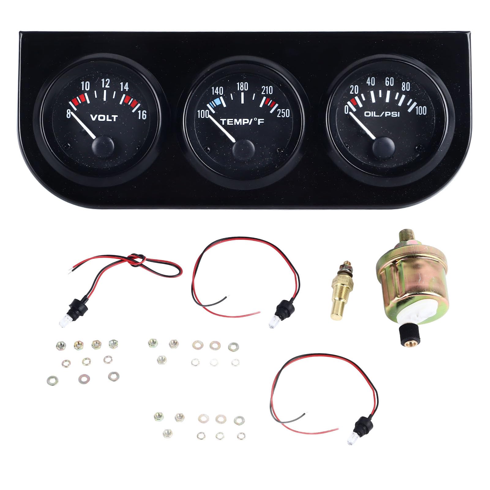 TKSE Volt Dreifachmesskit, 3 in 1 Auto Triple Gauge Kit Multifunktionelle Mechanische Voltmeter Wassertemperatur Öldruckmesser für DC12V -Autos von TKSE