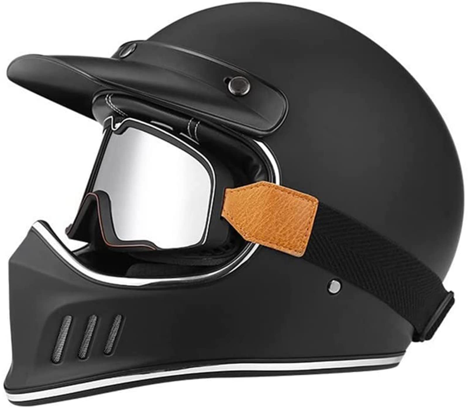 Motorrad-Integralhelm, Motorrad-Offroad-Crosshelme, Full-Face-Set, Herren- Und Damen-Motorradhelm Mit Visier, Dunkler Retro-Stil, DOT/ECE-Zertifiziert A,XL(61-62CM) von TKTTBD