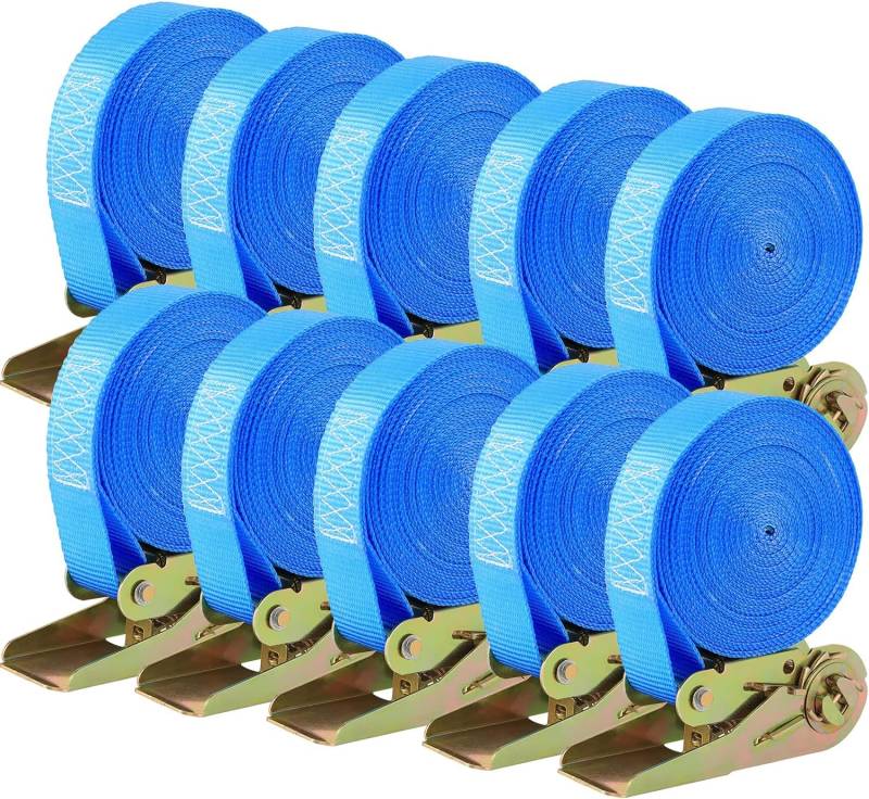 10 Stück Spanngurte mit Ratsche, 6m Lange 25mm Ratschengurte, Robust Zurrgurte Set, Belastung 800 kg, für Ladungssicherung (Blau) von TLGREEN