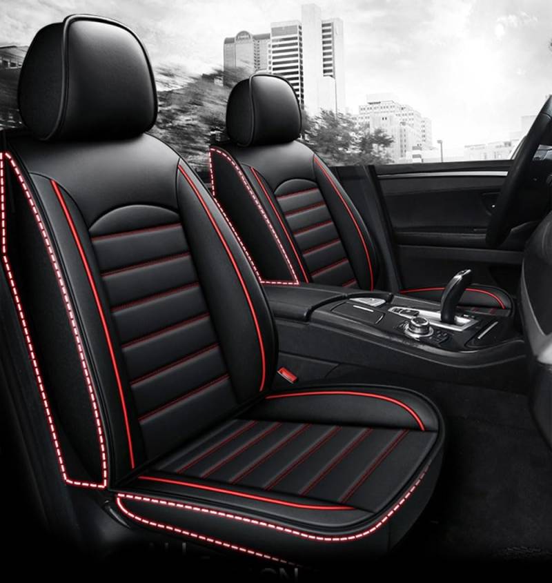 TMAR Auto Sitzbezüge Sets fü für BMW F30 E46 3 Series E21 E30 E36 E90 E91 E92 E93 9-teiliges Sitzbezügesets Komplett-Set, wasserdichte Autositzschoner aus Leder,Black and Red von TMAR