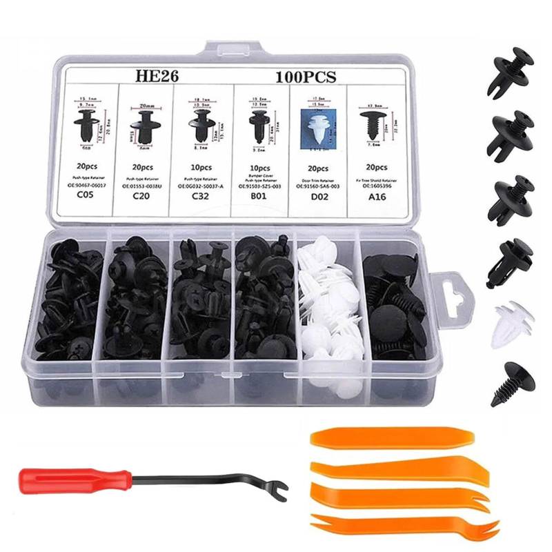 Befestigungsclips Auto Clips Set,Auto Befestigung Clips,Befestigungsclips,Universal Auto Befestigung Clip,6-Modelle mit 5 abnehmbaren Werkzeugen für Stoßfänger,Kotflügel und Türen,105 pcs von TMRBBesty