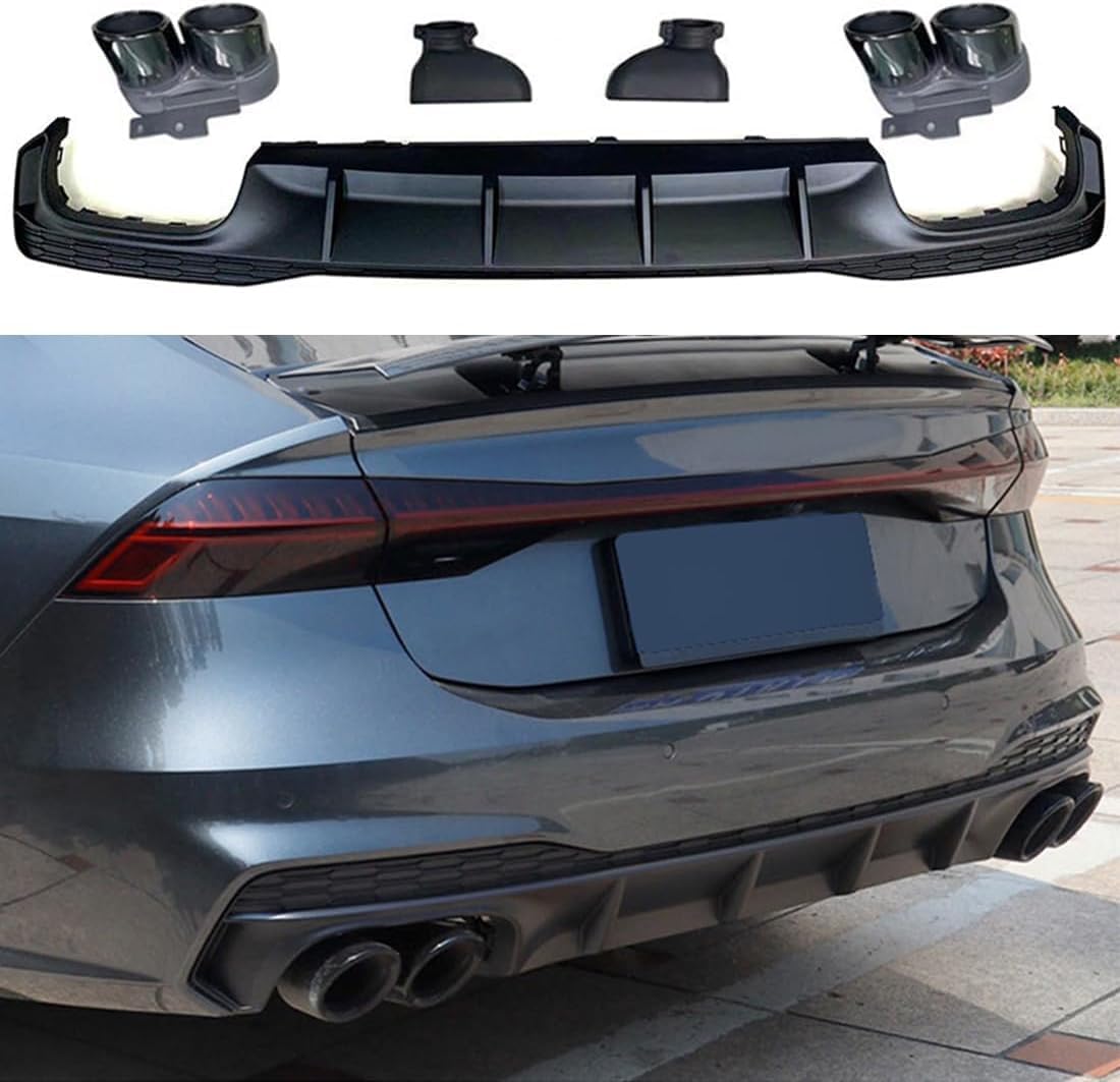 Heckstoßstange Diffusor Lippe Für Audi A7 Sline 4 Door 2019 2020 ABS Heckdiffusor Kofferraumschutz Spoilerplatte Splitter Spoilerlippe Heckdiffusor Auto Heckspoiler,Black von TMZWJ