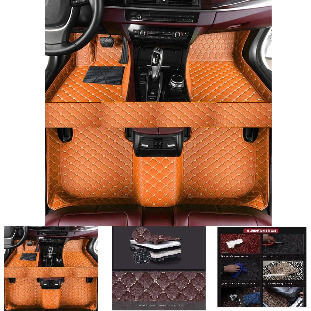 Nach Maß Auto Leder FußMatten Rund um Das für Lexus RX(7seats) 2018-2023 Auto Teppiche Vollständige Abdeckung Innen Zubehör,E/Orange von TMZWJ