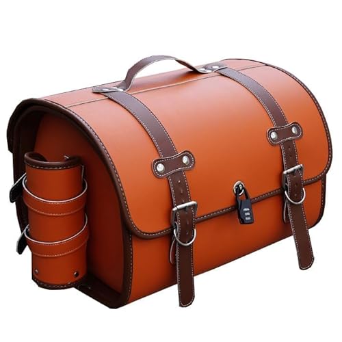 TMZWJ Motorcycle Rear Bag für BMW C 650 GT Highline 2019 Motorrad Zubehör Waterproof Leather Motorcycle Pannier Saddle Bag Retro Motorcycle Bag Tasche,F Orange+Brown von TMZWJ