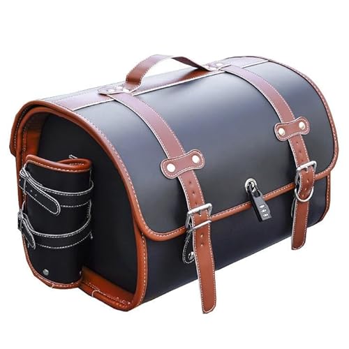 TMZWJ Motorcycle Rear Bag für BMW Concept Lac Rose 2017 Motorrad Zubehör Waterproof Leather Motorcycle Pannier Saddle Bag Retro Motorcycle Bag Tasche,C Black+Brown von TMZWJ