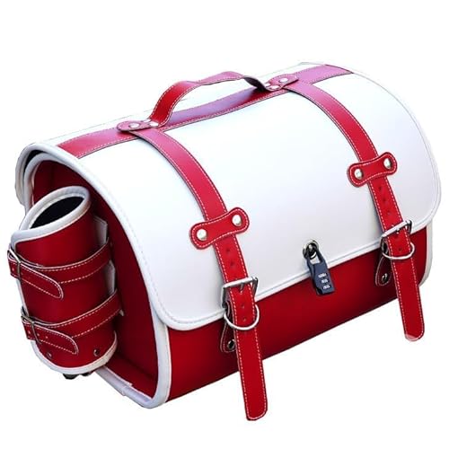 TMZWJ Motorcycle Rear Bag für Ducati Monster 1200 25 Anniversario 2019 Motorrad Zubehör Waterproof Leather Motorcycle Pannier Saddle Bag Retro Motorcycle Bag Tasche,G White+red von TMZWJ