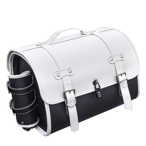 TMZWJ Motorcycle Rear Bag für Peugeot Kisbee 50 2012-2023 Motorrad Zubehör Waterproof Leather Motorcycle Pannier Saddle Bag Retro Motorcycle Bag Tasche,B Black+White von TMZWJ