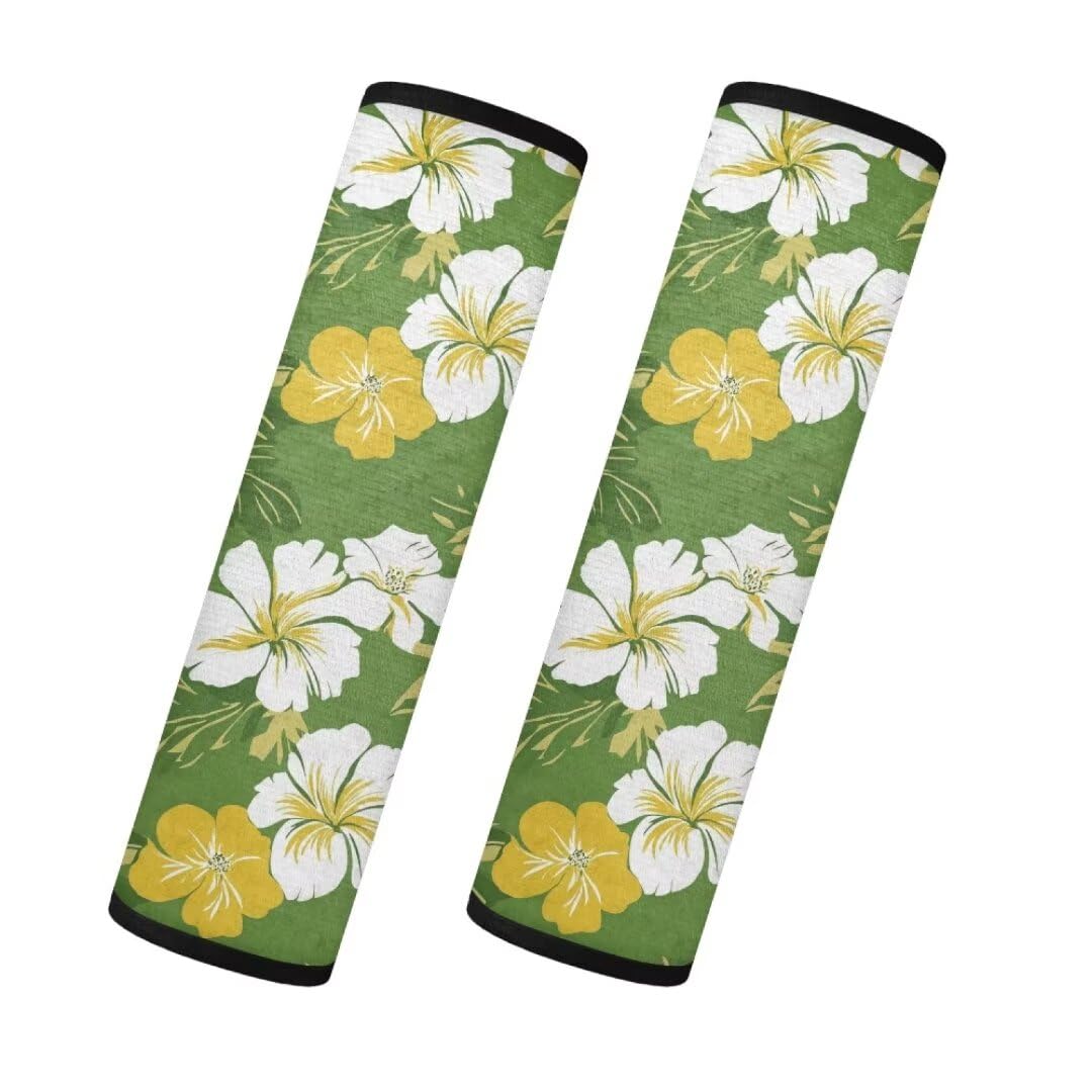 TOADDMOS 2PCS Gelb Hibiskus Sicherheitsgurt Abdeckung Pad für Frauen Blumen Flanell Auto Sicherheitsgurt Abdeckung Set von 2 Warme Passform für die meisten Autos SUVs LKW Vans von TOADDMOS