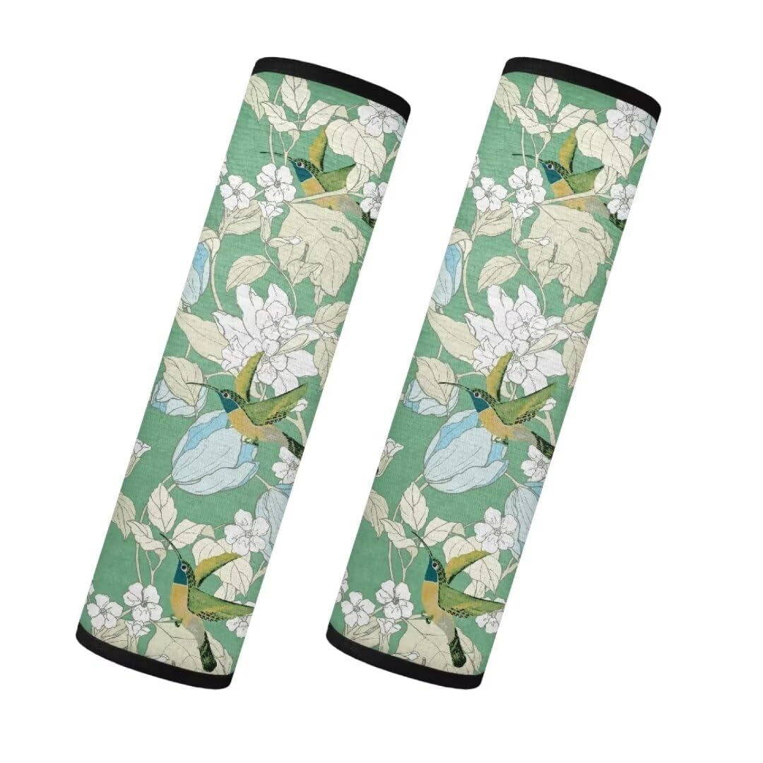 TOADDMOS 2PCS Grüner Kolibri Sicherheitsgurt Abdeckung Pad für Frauen Floral Blumen Auto Sicherheitsgurt Schutz Set von 2 Anti-Rutsch Weiche Flauschige Auto Gurt Pads, Auto Innendekoration von TOADDMOS