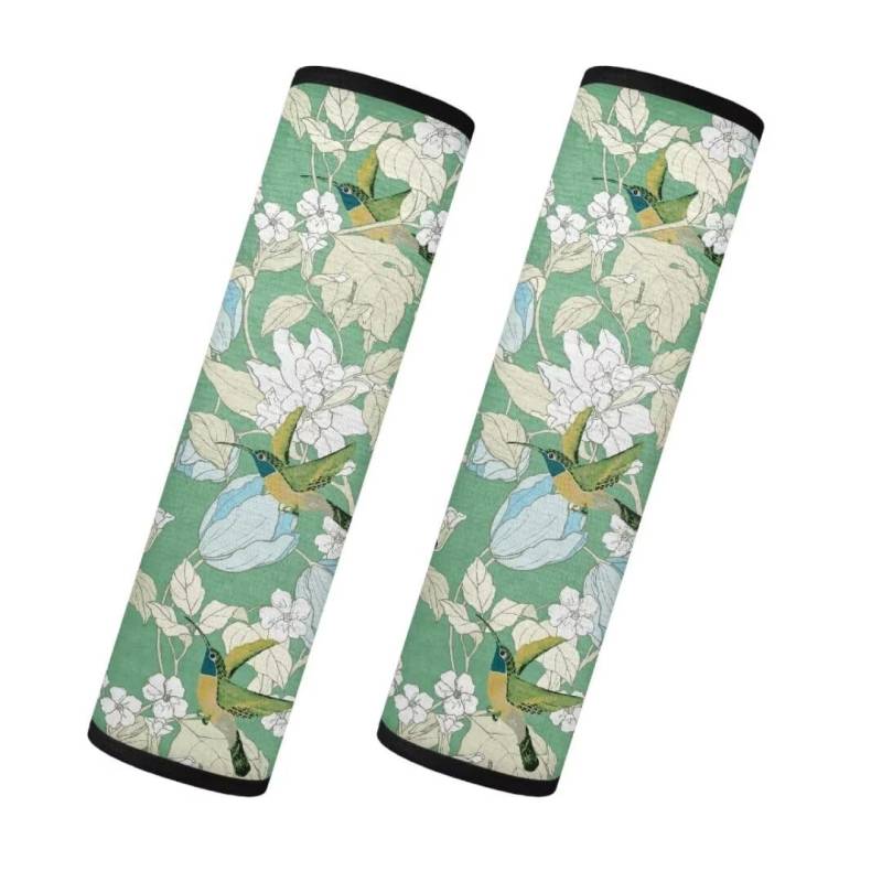 TOADDMOS 2PCS Grüner Kolibri Sicherheitsgurt Abdeckung Pad für Frauen Floral Blumen Auto Sicherheitsgurt Schutz Set von 2 Anti-Rutsch Weiche Flauschige Auto Gurt Pads, Auto Innendekoration von TOADDMOS