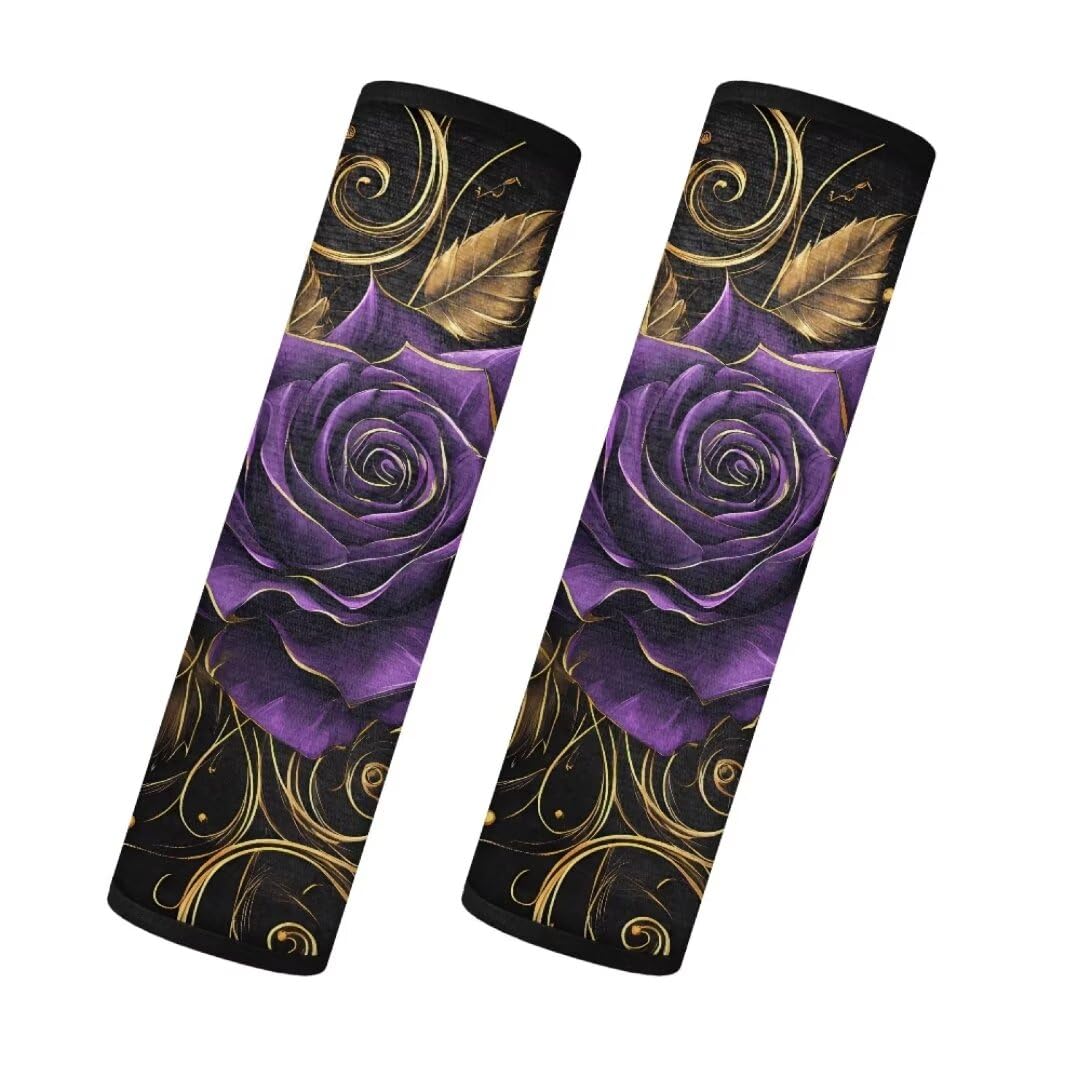 TOADDMOS 2PCS Lila Goth Rose Auto Sicherheitsgurt Abdeckung rutschfeste Auto Sitzgurt Pads Warme Sicherheitsgurt Kissen Fit für Frauen Nette Mädchen Limousinen, Autos, Vans von TOADDMOS