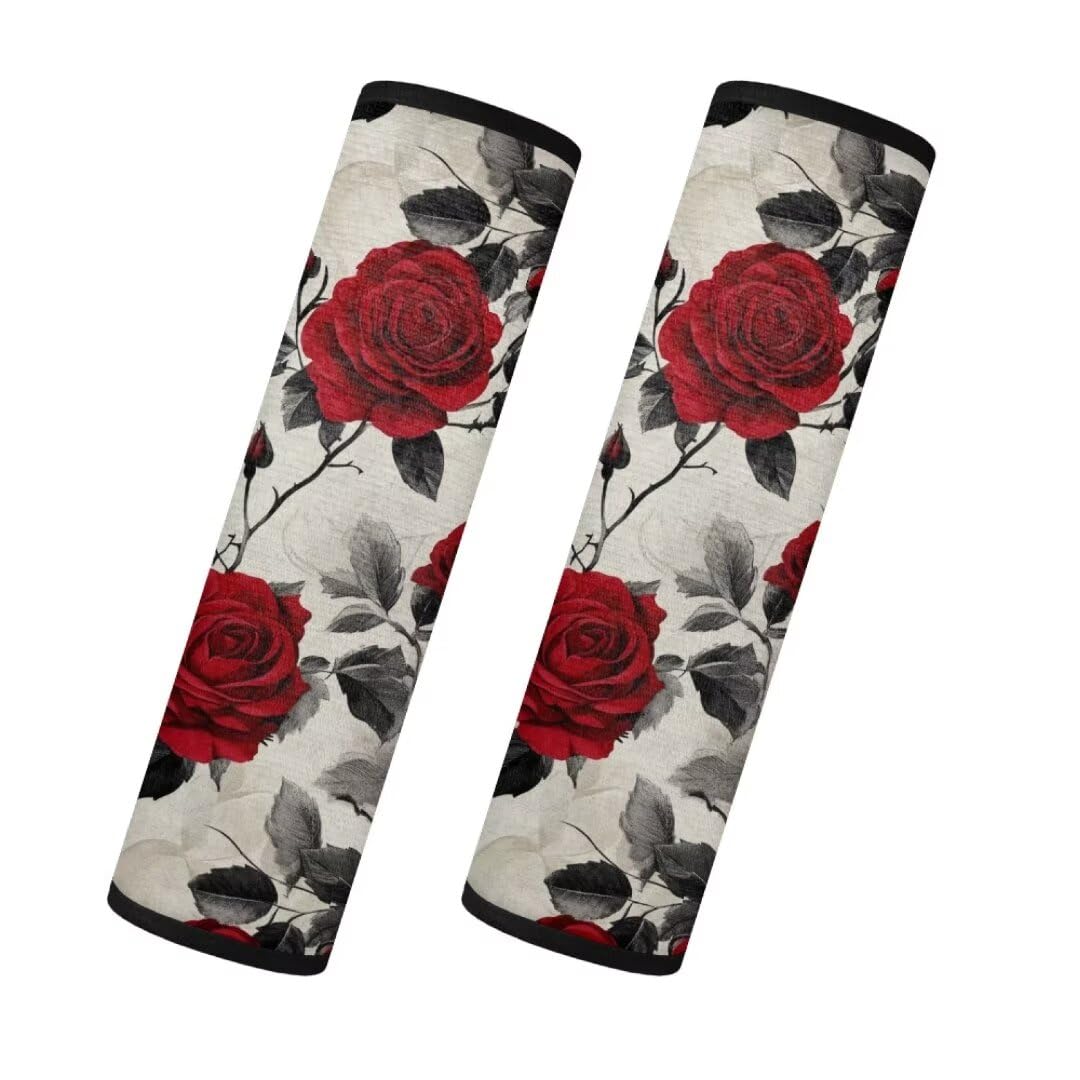 TOADDMOS 2PCS Red Goth Rose Sicherheitsgurt Abdeckung Pad Einstellbare Anti-Rutsch Auto Sicherheitsgurt Pads Weiche Schulter Pads Fit Automotive für SUV, LKW, Limousine von TOADDMOS