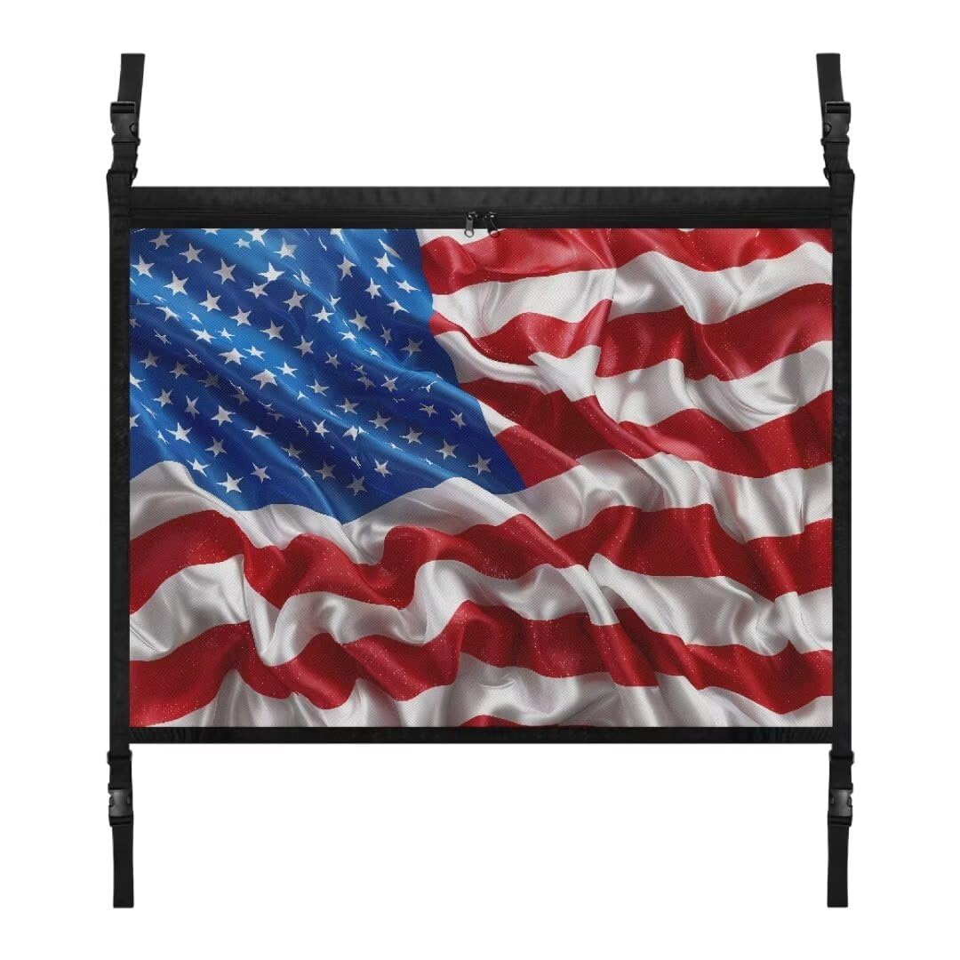 TOADDMOS 3D amerikanische Flagge Auto Decke Frachtnetz für SUV Deckennetz Speicher Reißverschluss Auto Net Organizer, 31.69"x24.02",Auto Camping Zubehör von TOADDMOS