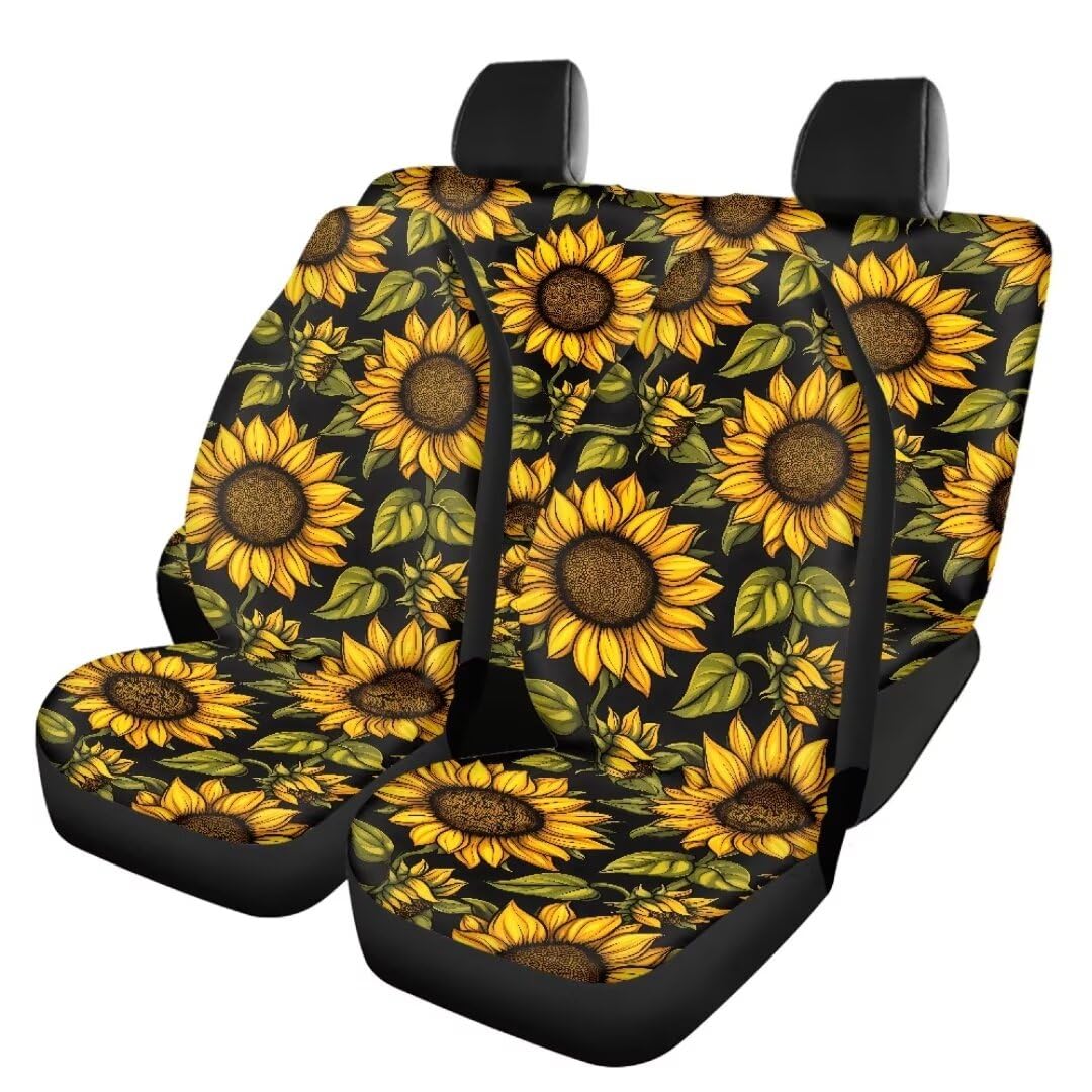 TOADDMOS 4PCS Sonnenblumenblüte Satteldecke Auto Sitzbezüge Voller Satz Rutsch Universal Auto Vordersitze Protektor&Split Rücklehne Suche Sitze Protektor von TOADDMOS