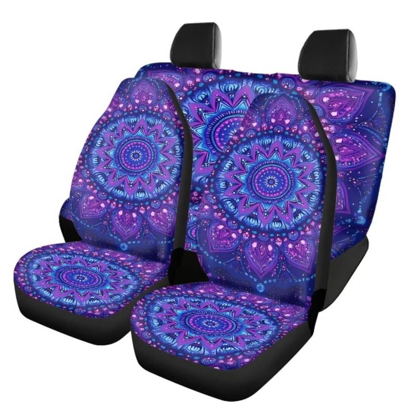 TOADDMOS 4pcs Boho Mandala Satteldecke Auto Sitzbezüge Voller Satz Blüten Blumen Vordersitzbezug und Hintere Split Bank Schutz rutschfeste dekorative Polyester Sitzbezüge für LKW SUV Van Auto von TOADDMOS