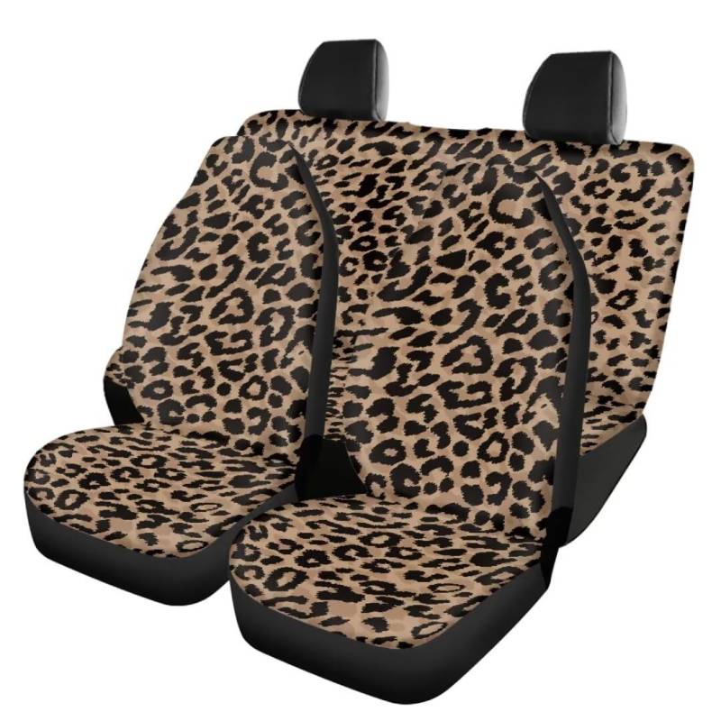 TOADDMOS 4pcs Brown Leopard Print Auto Sitzbezüge Full Set für Front&Back Sitze Mode Front Set und hintere Split Bank Sitzbezüge für Frauen Männer von TOADDMOS