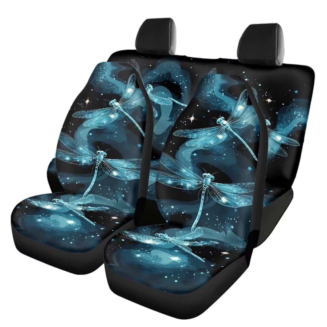 TOADDMOS 4pcs Front und Heck Autositzbezug Full Set Blue Galaxy Space Dragonfly Front Autositzbezüge und Rücksitzbank Sitzbezug Leichte Universalgröße Fit für die meisten Autos SUVs LKW Vans von TOADDMOS