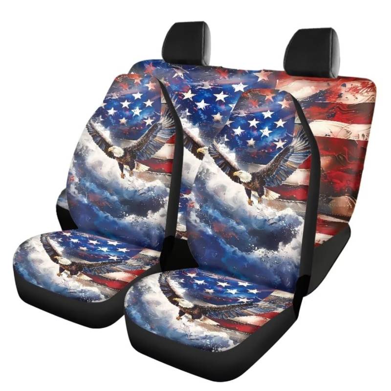 TOADDMOS American Flag Eagle Automotive Universal Sitzbezüge Set Vordersitzbezüge und hinterer Split Bank Schutz Leichte Universal Fit Innenbezüge für die meisten Autos, Pack von 4 von TOADDMOS