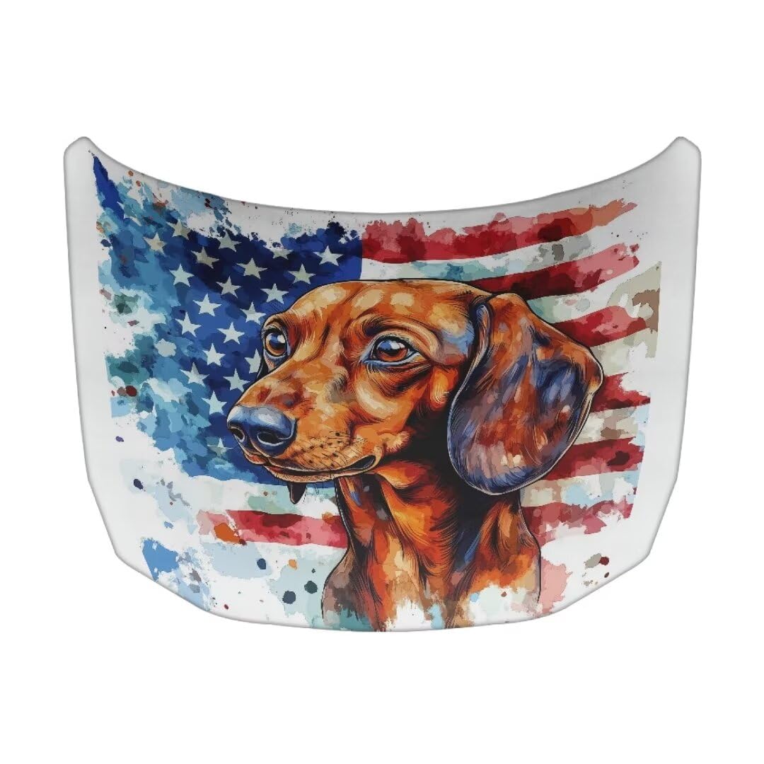 TOADDMOS Amerikanische Flagge Haube Abdeckung Elastische Sonnenschutz Motor Abdeckung Dachshund Patriotische Design Auto Haube Abdeckung, Geeignet für Autos von TOADDMOS