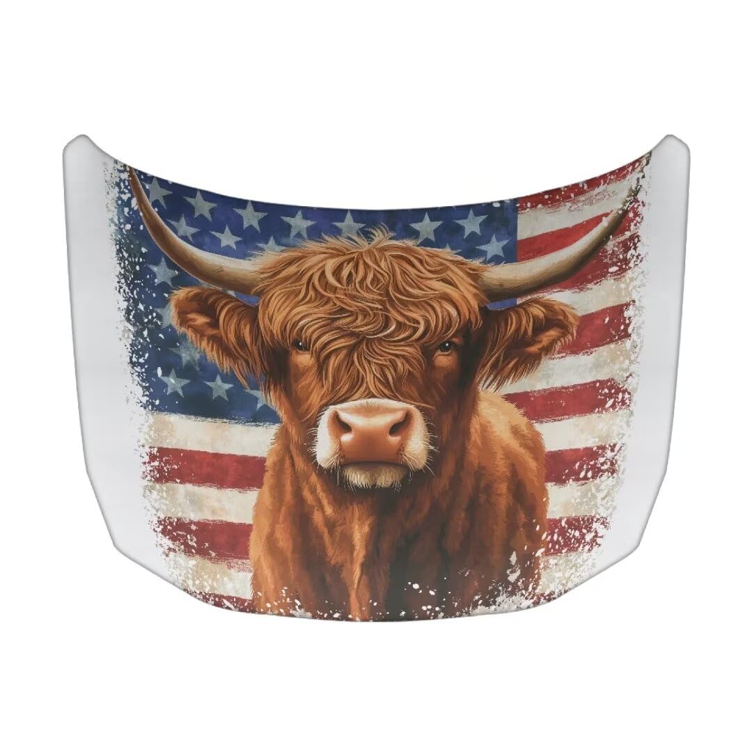 TOADDMOS Amerikanische Flagge Haube Abdeckung Highland Kuh Elastische Sonnenschutz Motor Abdeckung Patriotische Design Auto Haube Abdeckung, Geeignet für Autos von TOADDMOS