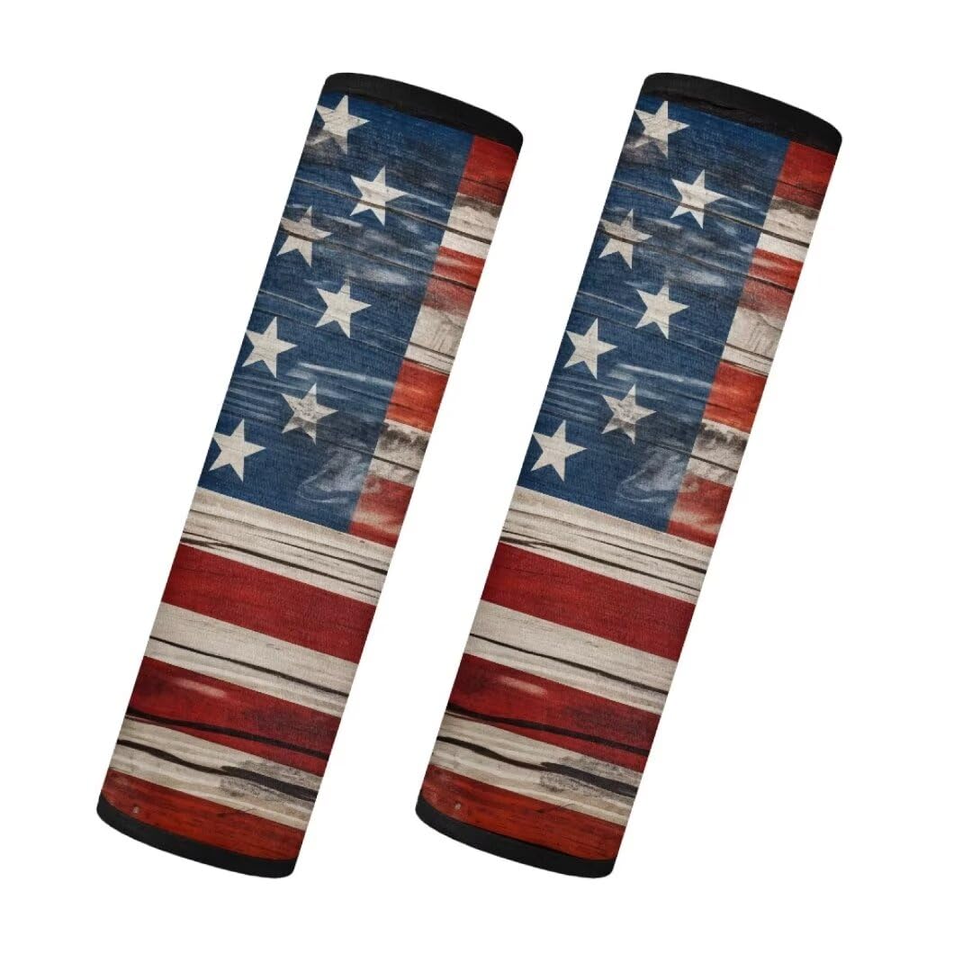 TOADDMOS Amerikanische Flagge Sicherheitsgurt Abdeckung Pad Set von 2 Weiche Fuzzy Fluffy Auto Gurt Pads Schulterpolster, Winter Auto Innendekoration, 2-teiliges Set von TOADDMOS