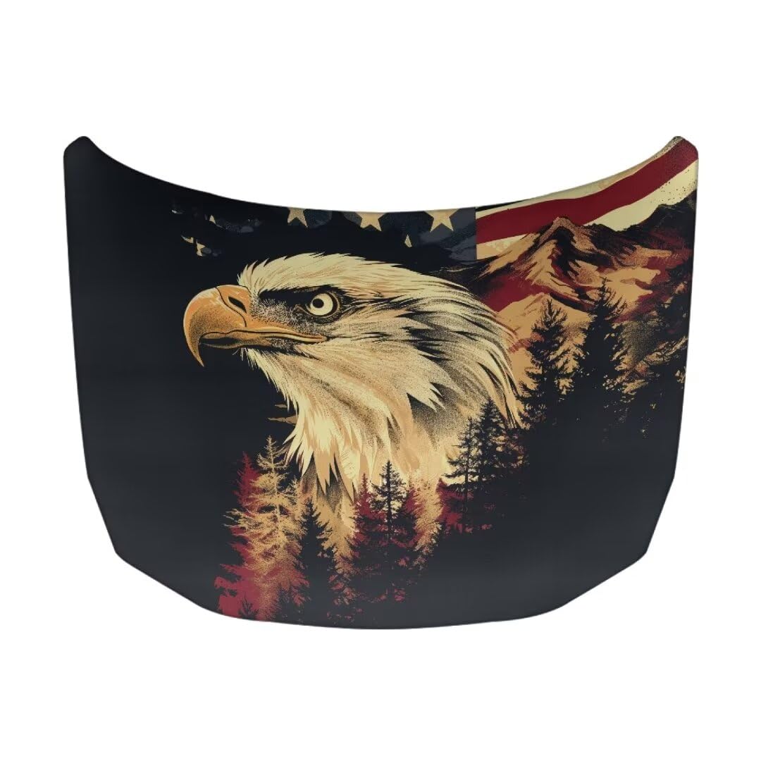 TOADDMOS Amerikanische Flagge Wald Adler Auto Hood Cover Quick Dry Auto Hood Cover Protector Patriotisches Design Die ganze Saison Elastische Stoff Abdeckung für Autos, Geschenk für Männer von TOADDMOS