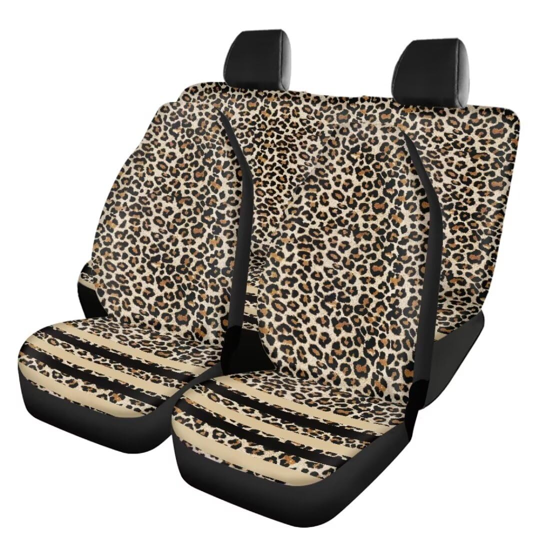 TOADDMOS Auto Innenraum Sitzbezug Set Braun Leopard Print Vordersitzbezüge für Autos mit Split Rückbank Rückenbezug Satteldecke Sitzbezüge, 4-teiliges Set von TOADDMOS