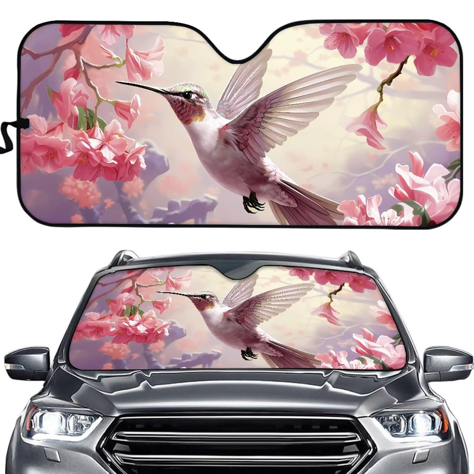 TOADDMOS Automotive Auto Truck SUV Front Window Shield Kolibri Pink Pfirsich Blüte Front Windschutzscheibe Sonnenschan hält Ihr Fahrzeug kühl von TOADDMOS