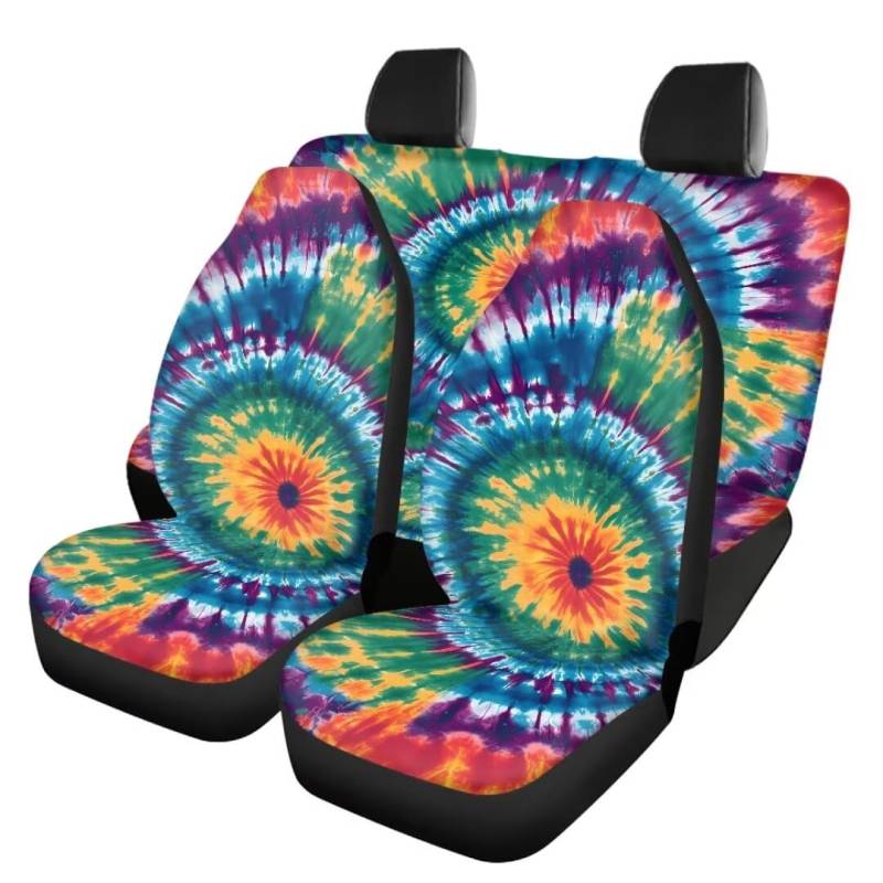 TOADDMOS Automotive Universal Sitzbezüge Set Rainbow Tie Dye Print Fahrer Sitzbezug mit geteilter Rückenlehne Suche Sitze Protektor Auto Zubehör für Auto, SUV, 4-teiliges Set von TOADDMOS