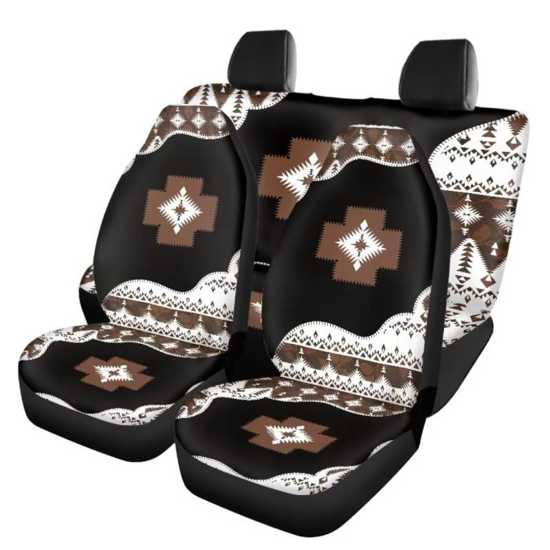 TOADDMOS Aztec Geometrie Automobil Fahrzeug Innenraum Abdeckungen Set von 4 Tribal Style Schmutz-Proof Vordersitz Protektoren mit Ganzjahres Heck Split Bank Sitzschutz Fit für die meisten SUVs Vans von TOADDMOS