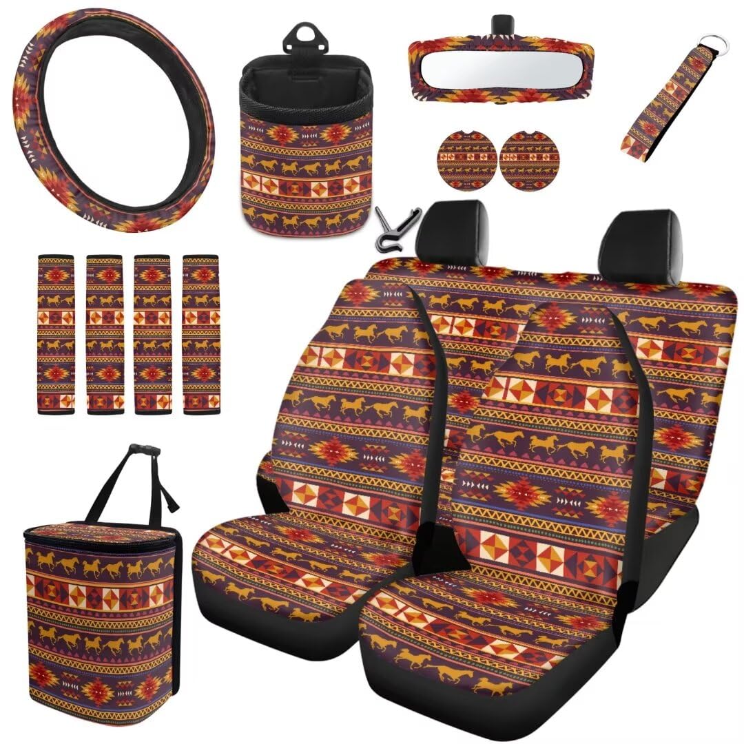 TOADDMOS Aztec Tribal Auto Innenraum Sitzbezug Ethnci Stil Sicherheitsgurt Gurt Pads Auto Cup Matte Auto Müll Tasche Handgelenk Schlüsselanhänger Auto Lenkrad Abdeckung Air Vent Bag von TOADDMOS