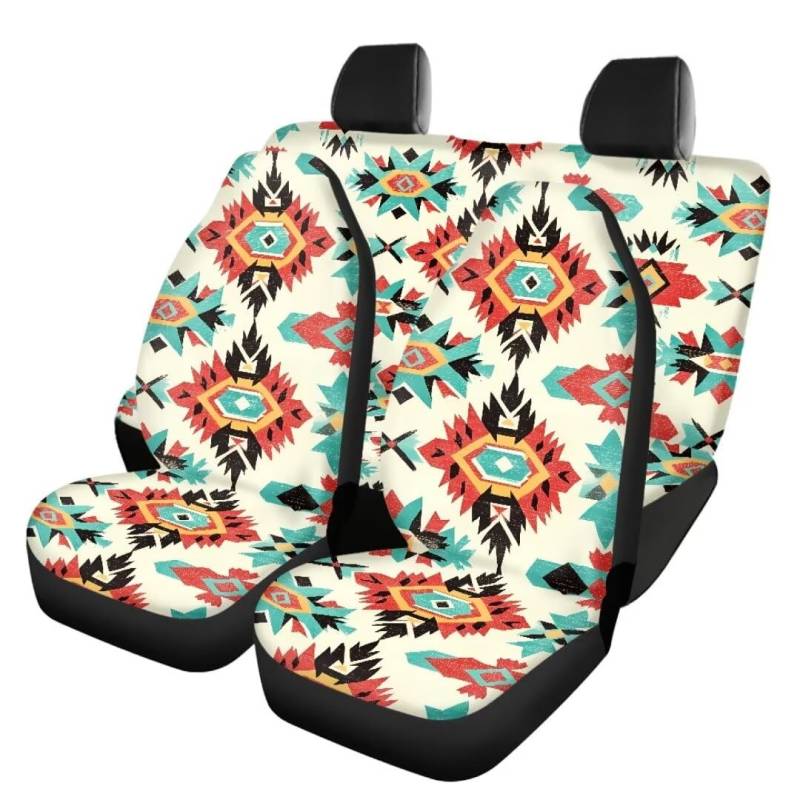 TOADDMOS Aztec Tribal Universal Sitzbezüge für Autos Volle Wrapping Edge Front Eimer Sitzprotektoren mit hinterer Split Bank Sitzbezug Auto Zubehör für Auto, SUV, 4-teiliges Set von TOADDMOS