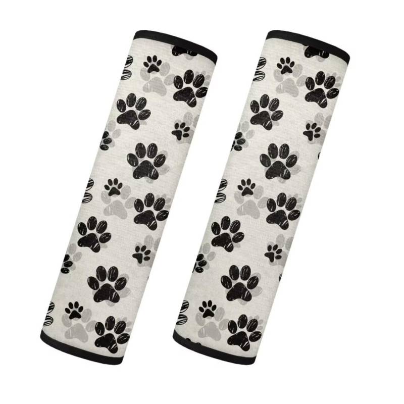 TOADDMOS Black Dog Paw Print Sicherheitsgurt Abdeckungen Pack von 2 Weiche Komfortable Sicherheitsgurt Kissen Fluffy Auto Seat Strap Pads Universal Fit für Auto Truck Van SUV von TOADDMOS