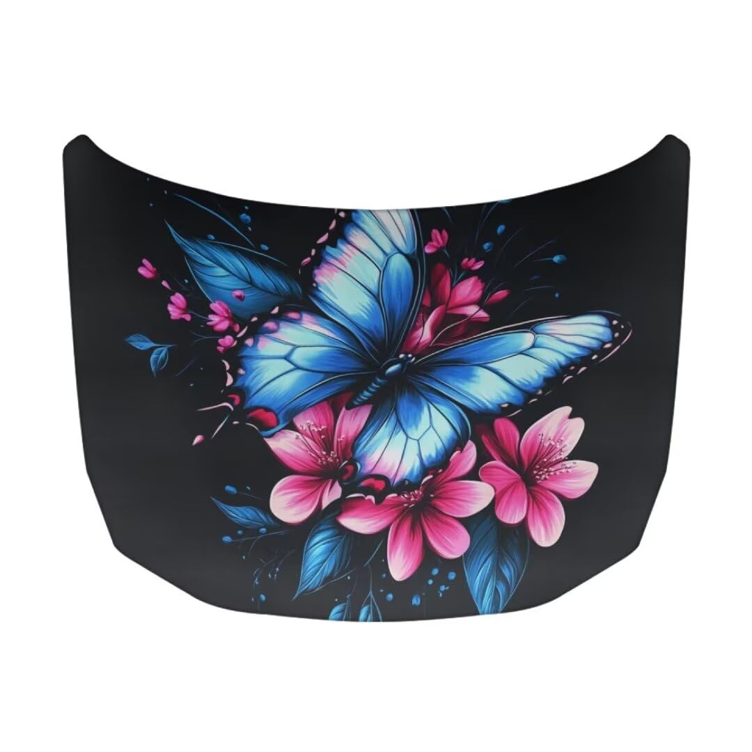 TOADDMOS Blau Schmetterling Dekorative Auto Haube Abdeckung Rosa Floral Elastische Auto Haube Abdeckung Quick Dry Trendy Auto Decor-39.37x59.05 IN von TOADDMOS