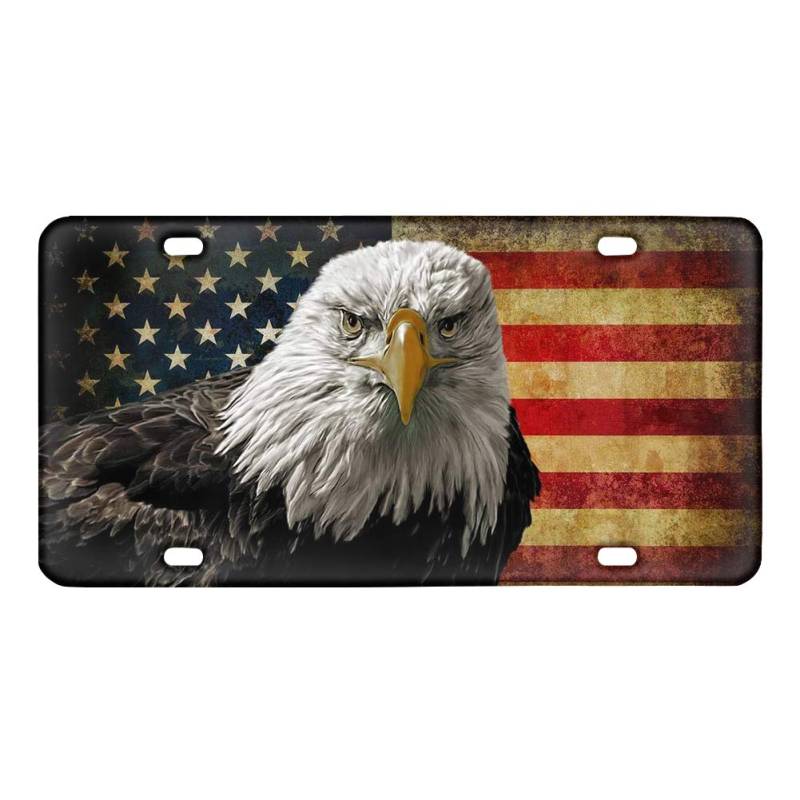 TOADDMOS Blauadler USA-Flagge Nummernschild, Grunge amerikanische Flaggen, dekoratives Autoschild für Auto, LKW, 15,2 x 30,5 cm von TOADDMOS