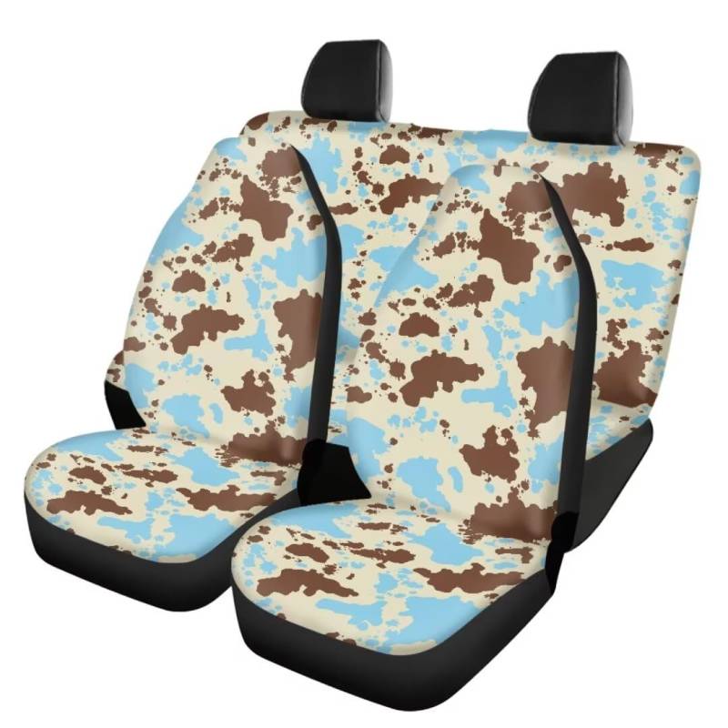 TOADDMOS Blue Brown Kuh Spots Front und Heck Autositzbezug Voller Satz von 4 Front Bucket Seat Protectors und Back Car Seat Cover Universal Fit für Fahrzeuge, einfache Installation und Entfernen von TOADDMOS