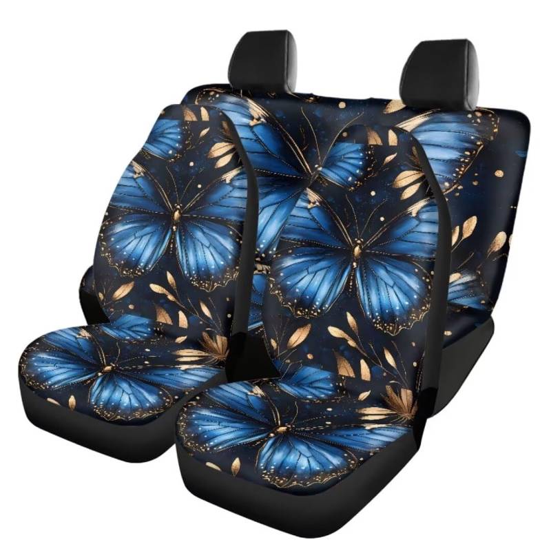 TOADDMOS Blue Butterfy Autositzbezüge Set Full Wrapping Edge Front&Rear Seat Cover Kfz Fahrzeug Innenbezüge Fit Auto/Auto/LKW/SUV, Satz von 4 von TOADDMOS