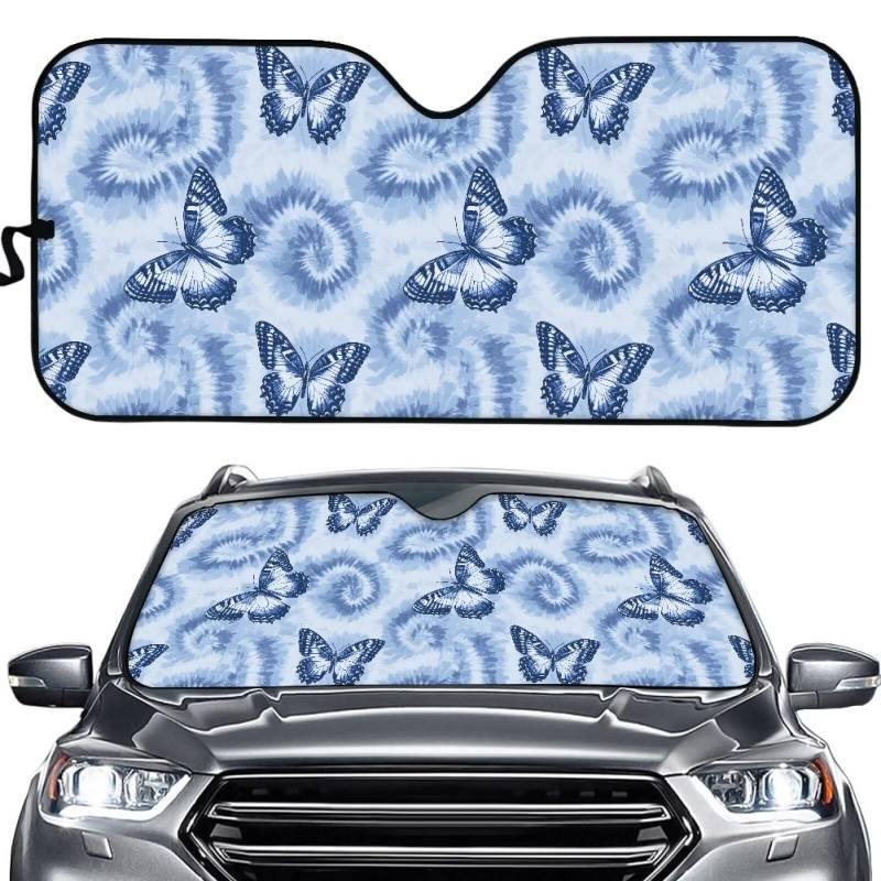 TOADDMOS Blue Tie-dye Schmetterling Windschutzscheibe Sonnenschutz für Limousine Hitzeschutz Auto Sonnenschutz Blockiert UV-Strahlen und hält Fahrzeug kühl von TOADDMOS