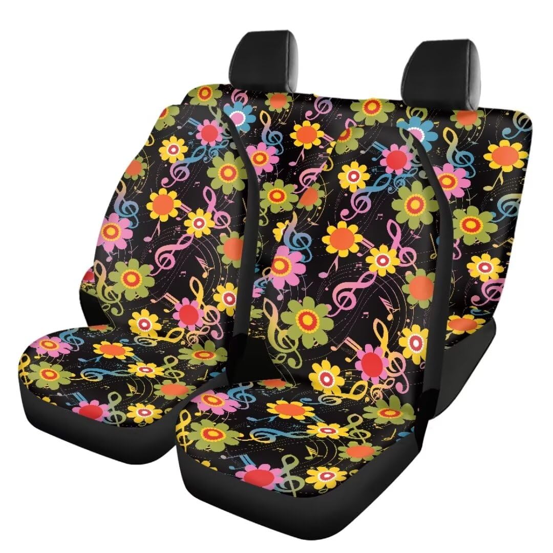 TOADDMOS Blumenblumen Universal Sitzbezüge für Autos Musik Note Fahrer Sitzbezug und Rückseite Autositzbezug Premium Polyester Sitzbezüge Universal Fit für Fahrzeuge,4 Stück Set von TOADDMOS