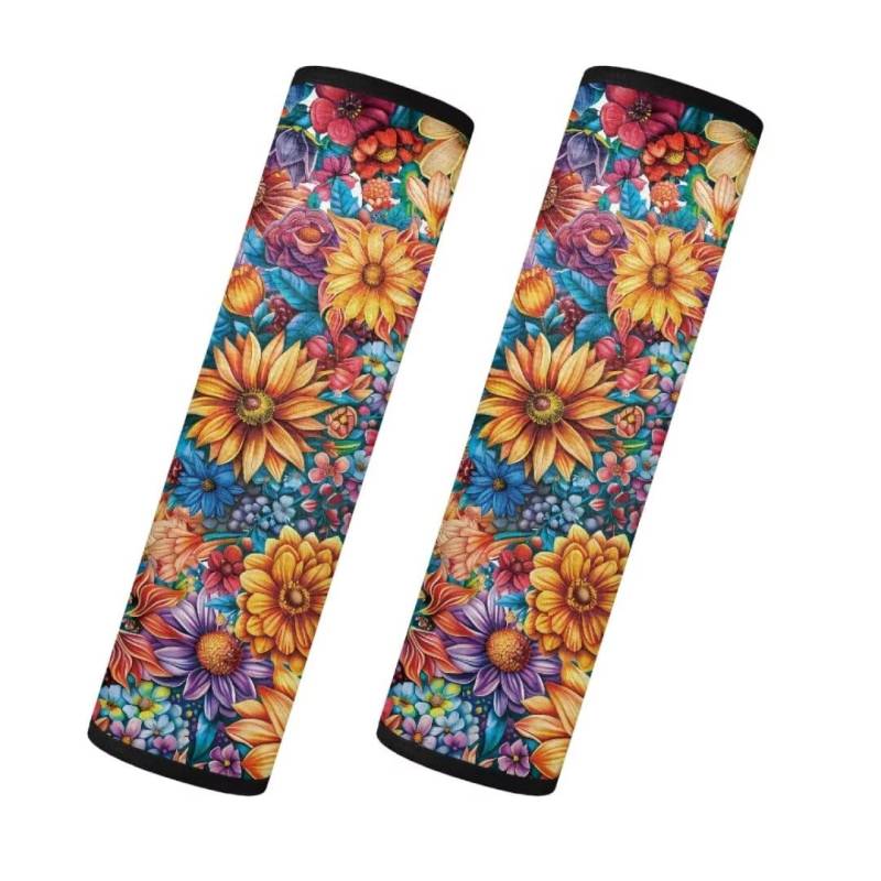 TOADDMOS Boho Blumen Auto Seat Strap Pads für Frauen Lady Blossom Sicherheitsgurt Kissen Schulterpolster für LKW SUV Van Auto Sicherheitsgurt Abdeckung,2 Stück Set von TOADDMOS