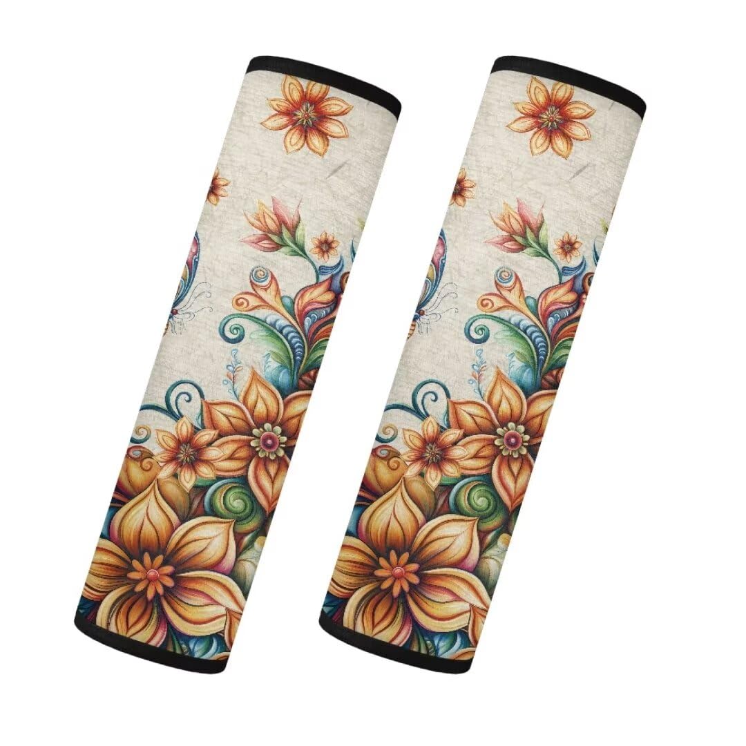 TOADDMOS Boho Blumen Blüte Sicherheitsgurt Abdeckung Pad Ethnische Art Warme Auto Sitzgurt Pads Weiche Auto Sicherheitsgurt Pads Kissen Protektoren, Winter Auto Innendekoration, 2PCS von TOADDMOS