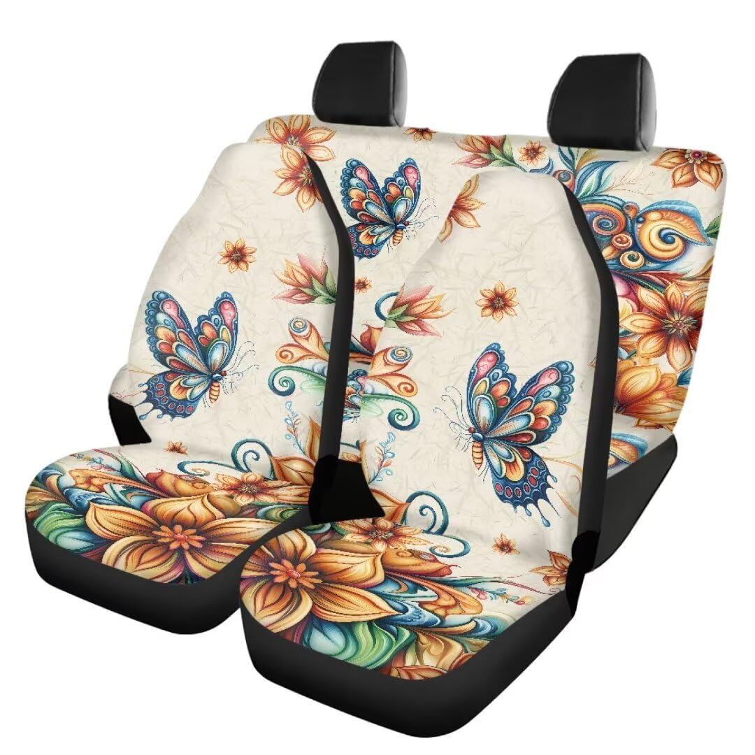 TOADDMOS Boho Butterfly Autositzbezüge Set von 4 Mandala Blossom Dekorative Vorder Rücksitz Protektor Waschbare Satteldecke Sitzbezüge für SUV, LKW, Limousine von TOADDMOS