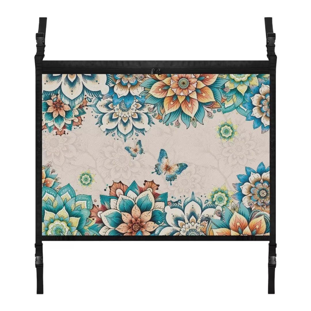 TOADDMOS Boho Butterfly Cargo Net für Auto Mandala Blossom Reißverschluss Auto Camping Lagerung (31.69x24.02 IN) Road Trip Organizer, Auto Lagerung Zubehör von TOADDMOS